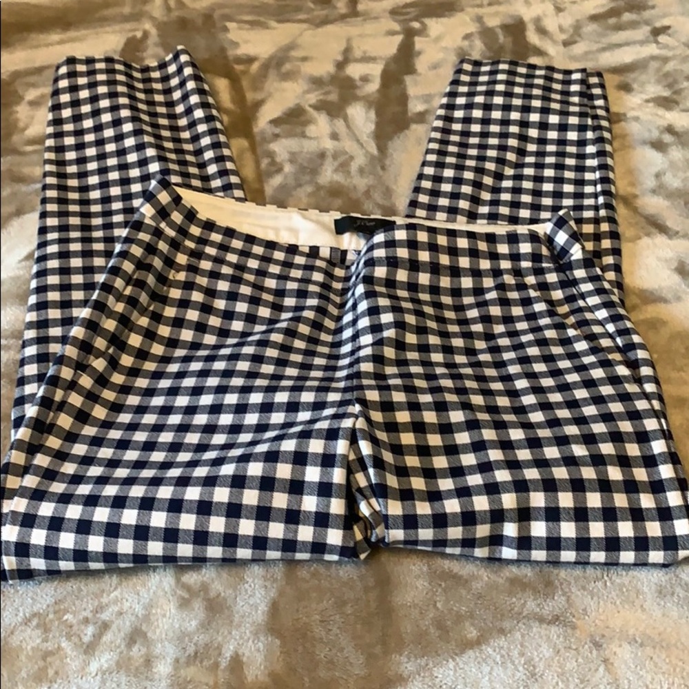 J. Crew Navy Gingham Pants Martie 0 Petite